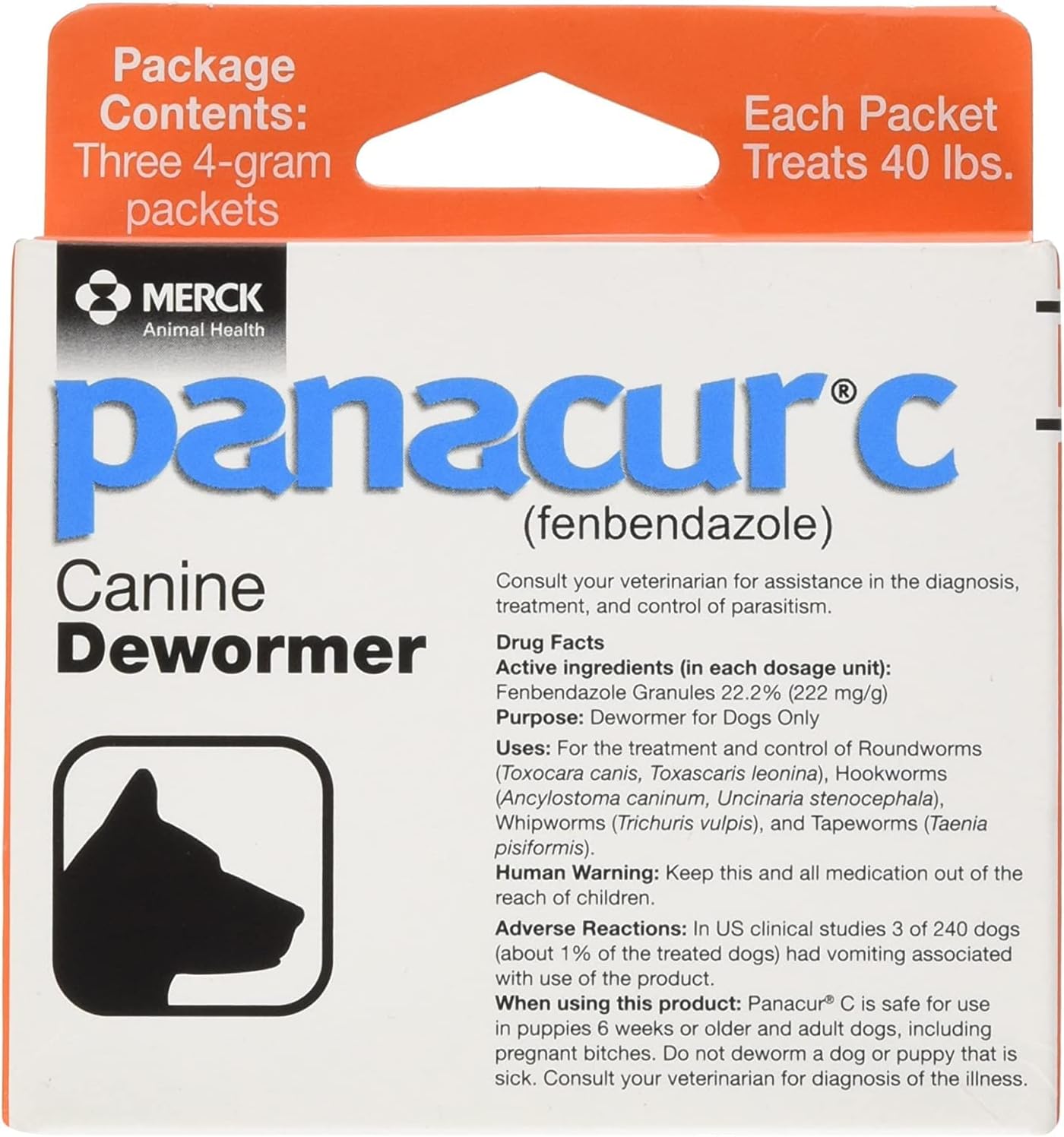 Panacur C Canine Dewormer, 4 Gram Packets (3-Count)